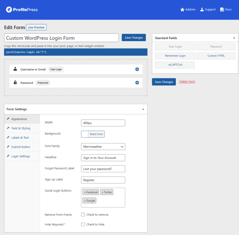 Customize login form