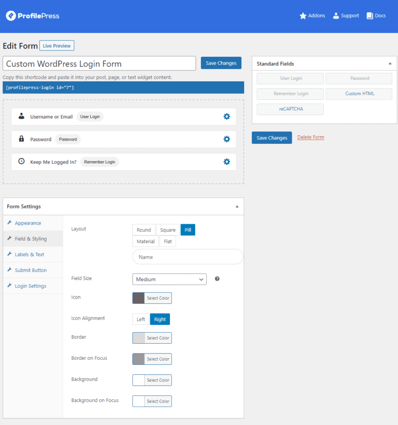 Form settings