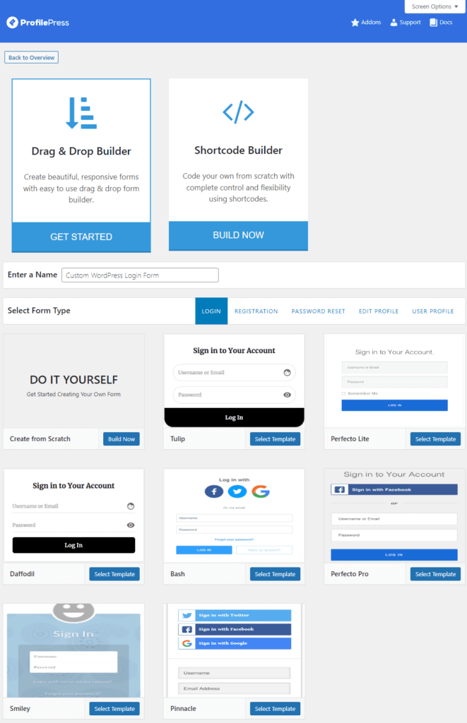 Login form templates