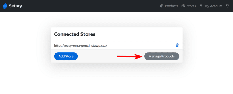 Click Manage Products to view your product catalog in spreadsheet