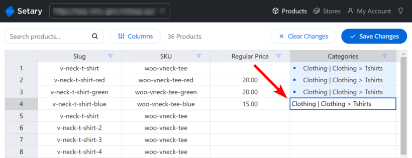 Product category changes in Setary