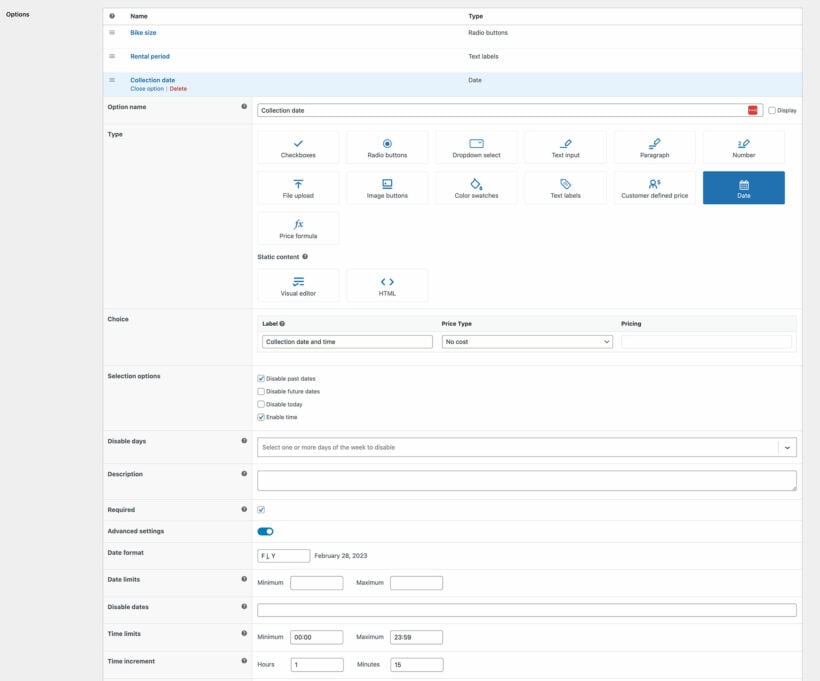 WooCommerce product add-ons date picker field