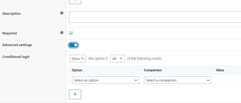 description, required, conditional logic