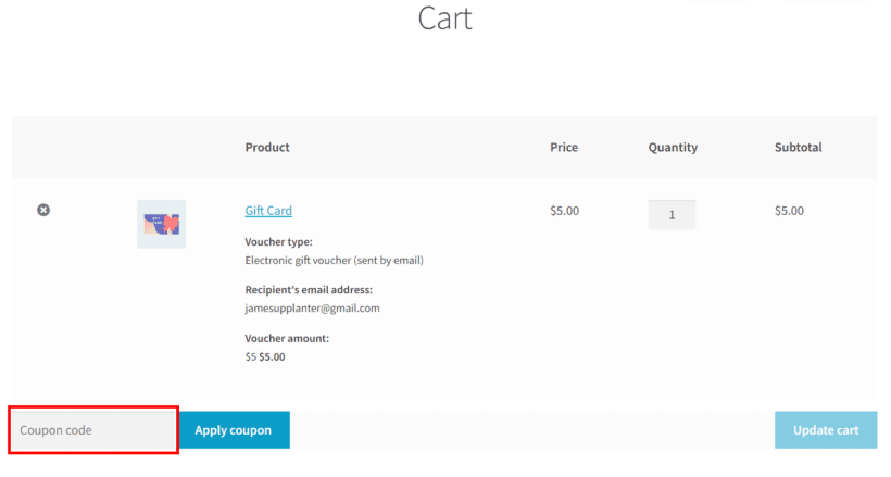 enter coupon code in cart