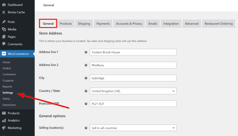 woocommerce general settings