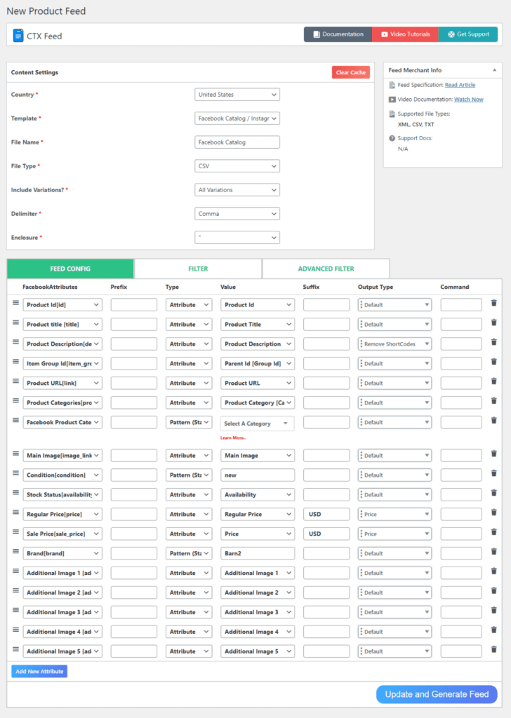 Facebook catalog template ctx feed