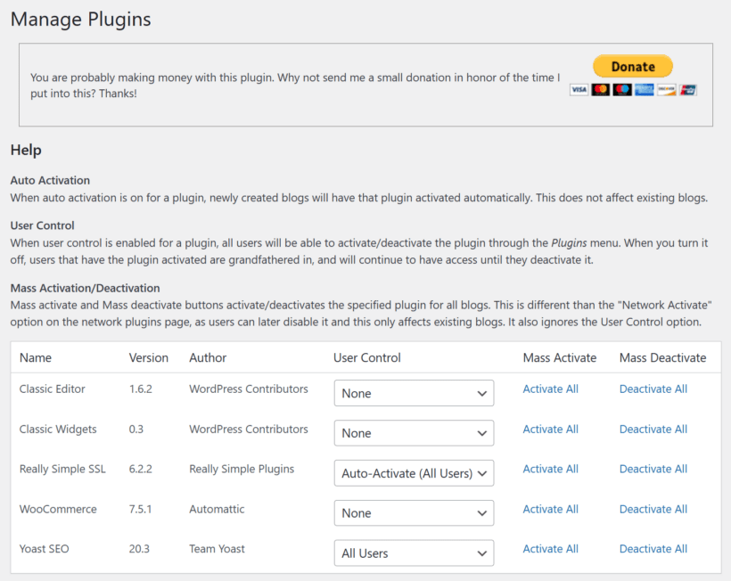 Multisite Plugin Manager