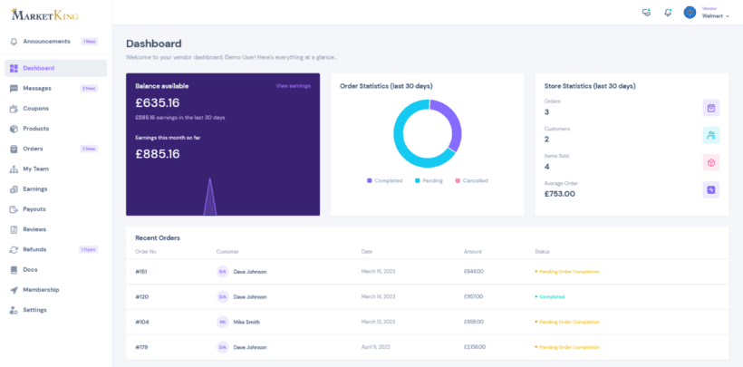 MarketKing Vendor Dashboard