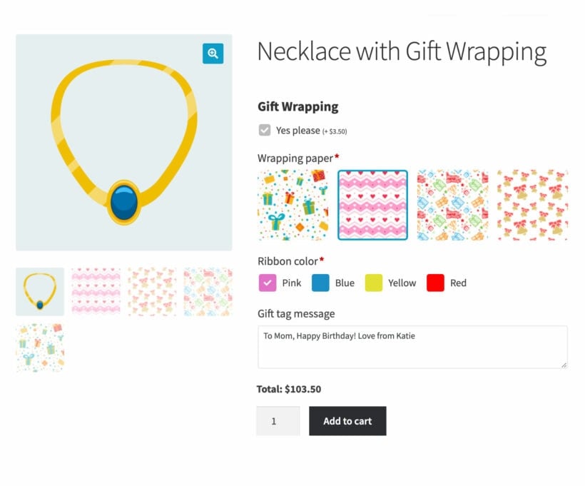 Conditionally display extra fields such as gift wrapping options