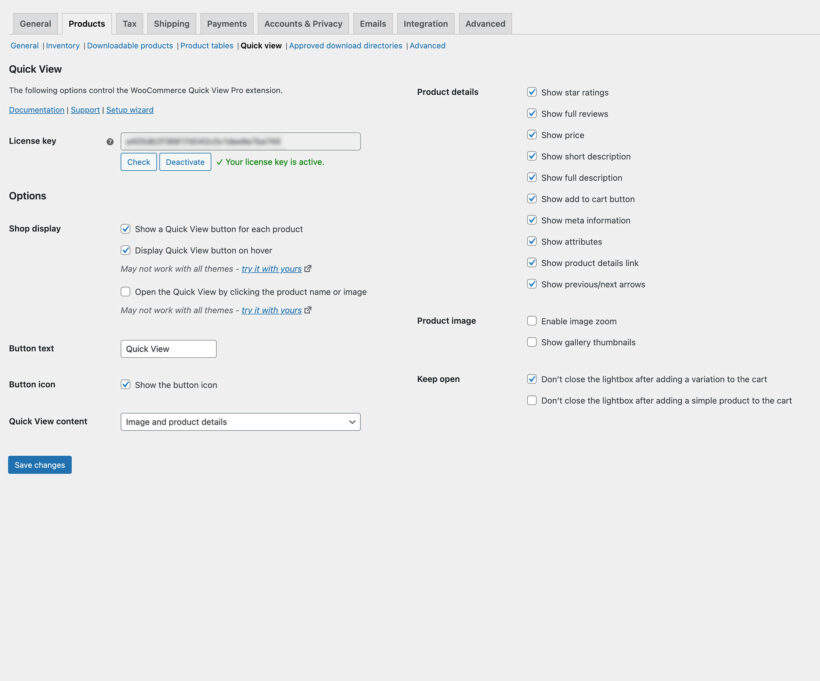 WooCommerce Quick View Plugin Settings Screenshot