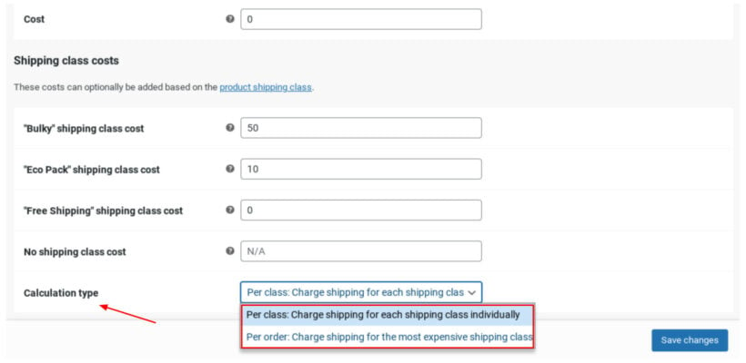 WooCommerce Shipping Class Costs