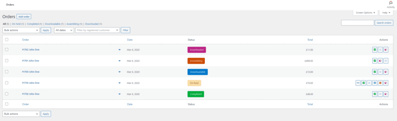 Display custom order status