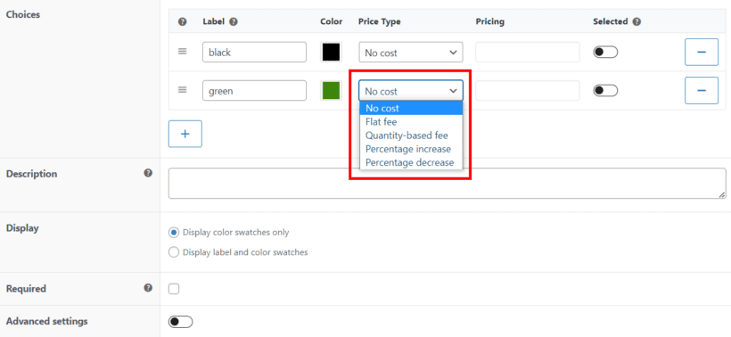 price type woocommerce conditional variations