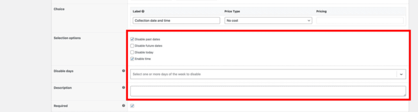 Barn2 WooCommerce Date and time Picker plugin - Selection options