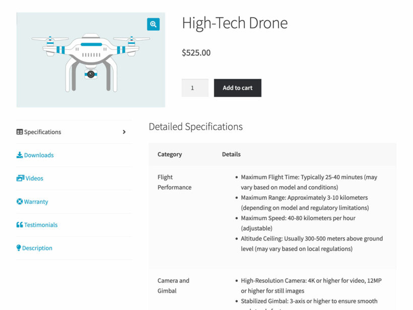 WooCommerce product specification tab