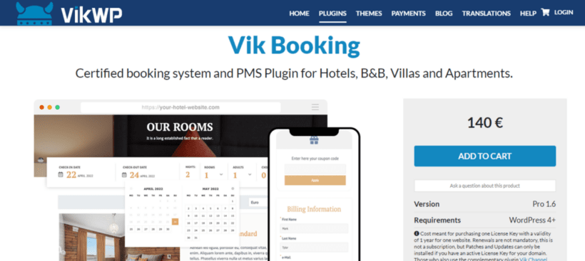 WordPress hotel booking plugin VikBooking