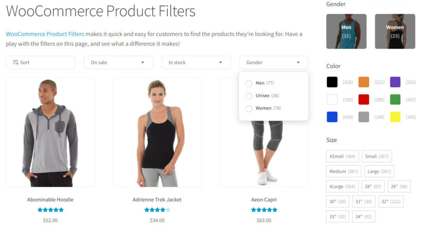 woocommerce dynamic filters in action