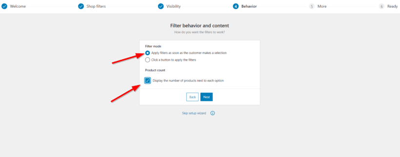 woocommerce product dynamic filters setup options