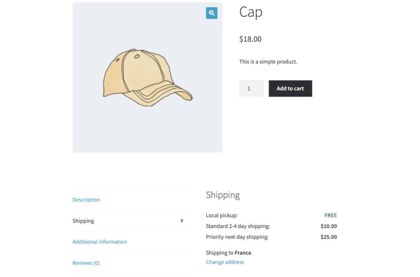 WooCommerce shipping calculator on product page screenshot