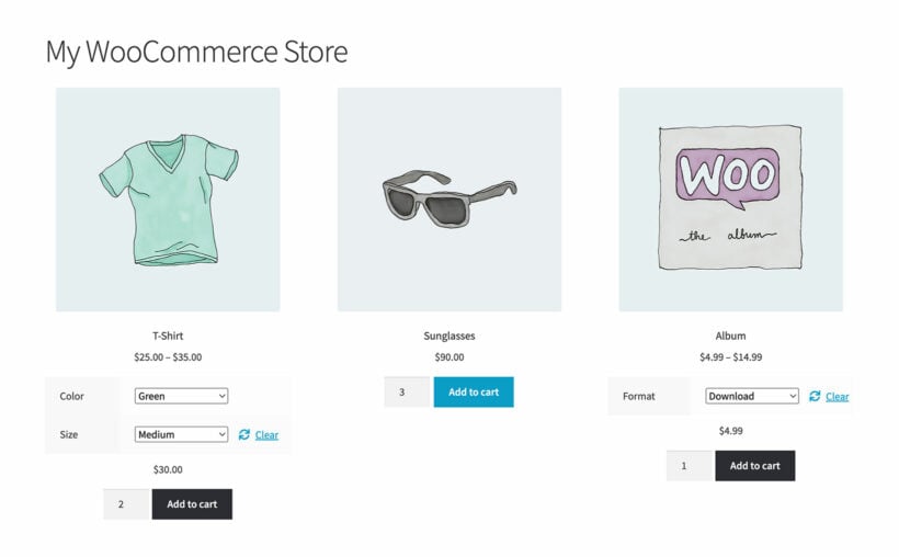 Add quantity and variations to WooCommerce shop page plugin