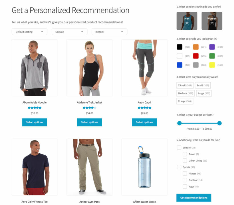 WooCommerce product recommendation quiz