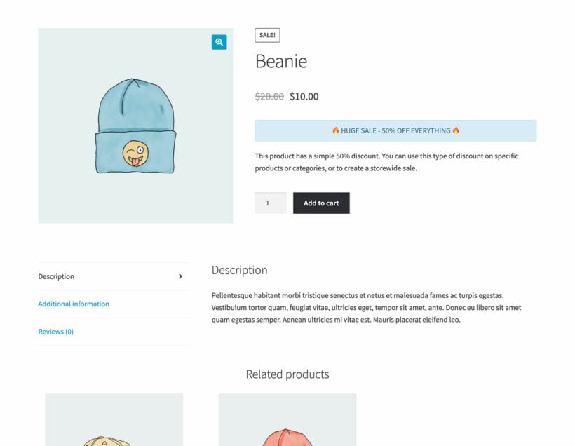 WooCommerce storewide sale plugin product page content