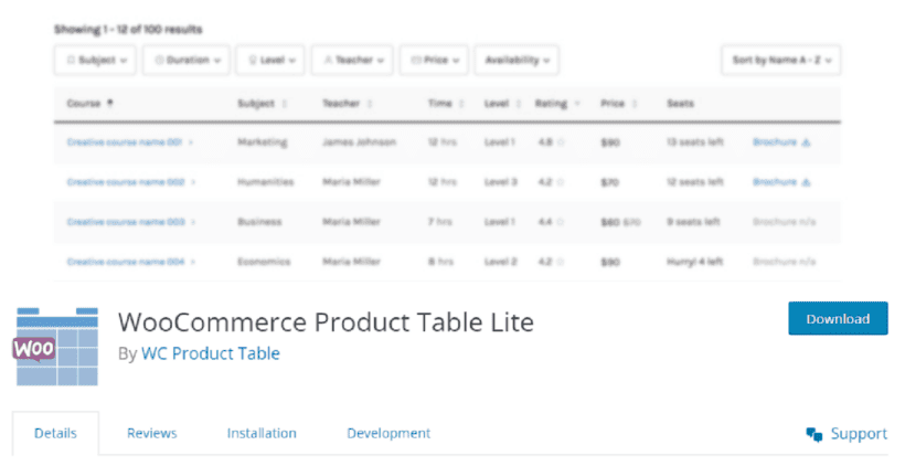 Best WooCommerce Product Table plugin - WooCommerce Product Table Lite