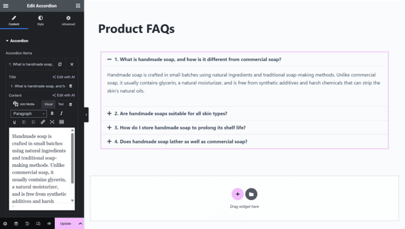 Creating FAQ in Elementor