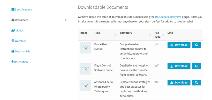 Documents Library Pro with WooCommerce Product Tabs