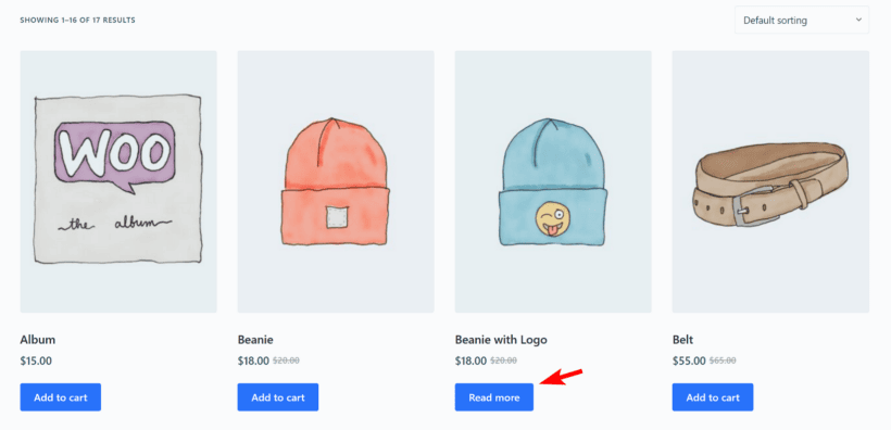 Read more button on the WooCommerce shop page