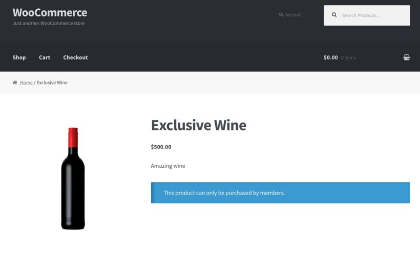 woocommerce wine club members only product page