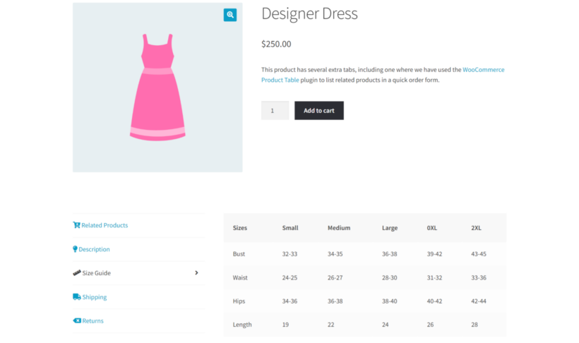 WooCommerce size chart plugin