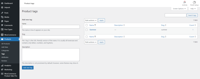 WooCommerce Product Data - Product Tags 2