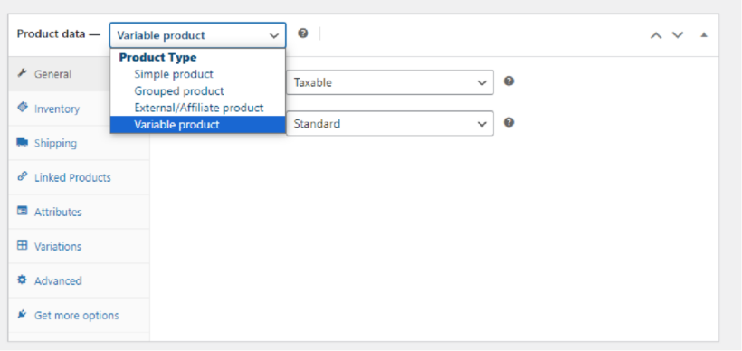 WooCommerce Product Data - Product Types