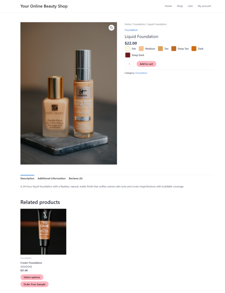 Sell beauty products - WooCommerce Product Options - Single product page