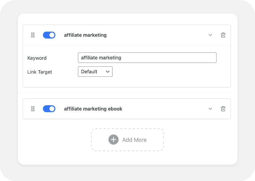 Keyword auto-linker settings for managing links across content