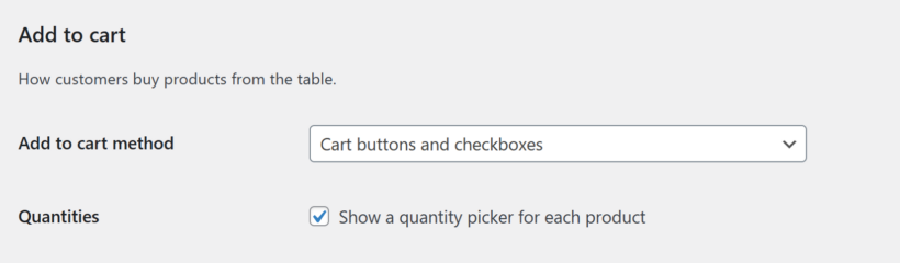 Display Add to cart button and quantity field on the table