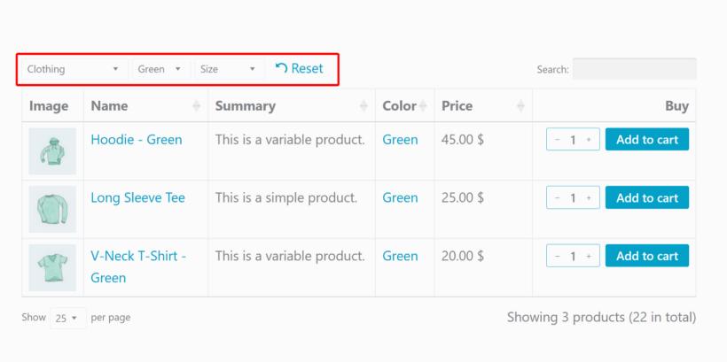 Filter variable product by attributes