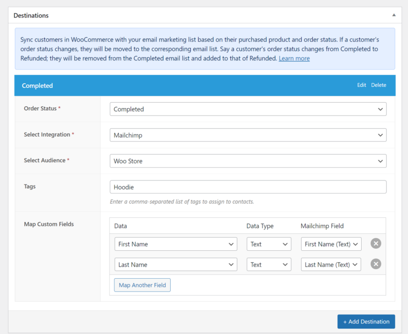 WooCommerce destination sync