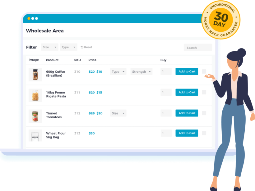 WooCommerce wholesale ordering area with tiered pricing as a Shopify B2B alternative