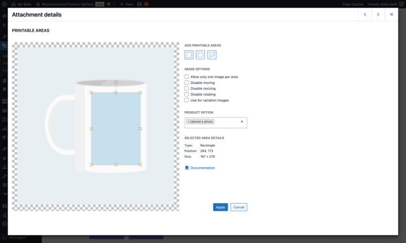 Add printable area to WooCommerce live preview product - mug with multiple front and back images