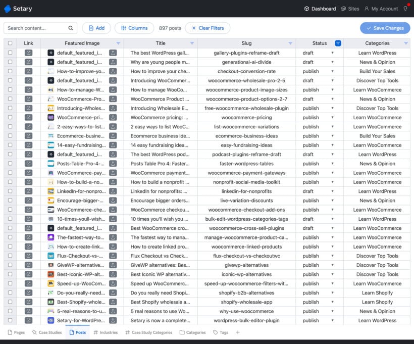 Setary bulk edit blog posts spreadsheet