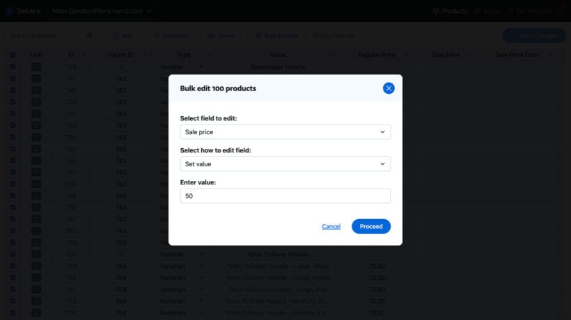 Setary bulk add sale price