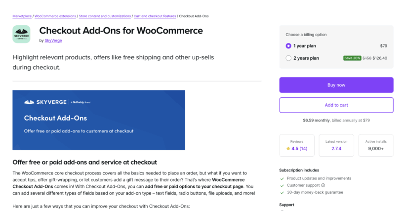 Checkout Add-Ons for WooCommerce upsell plugin