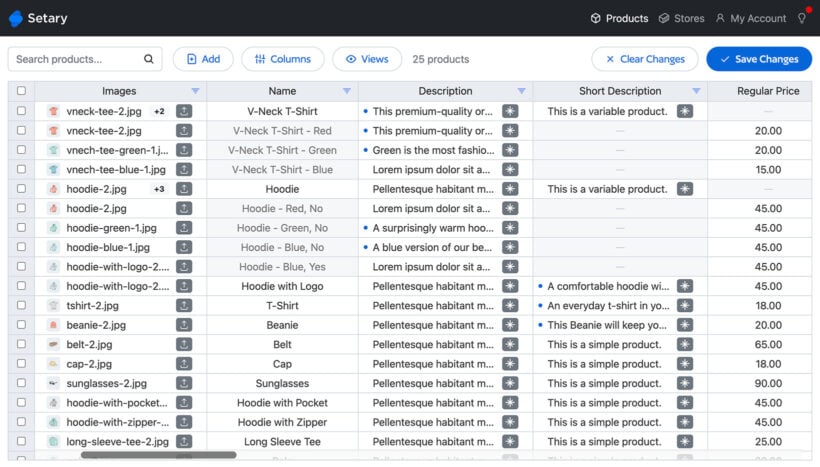 Setary bulk edit product descriptions