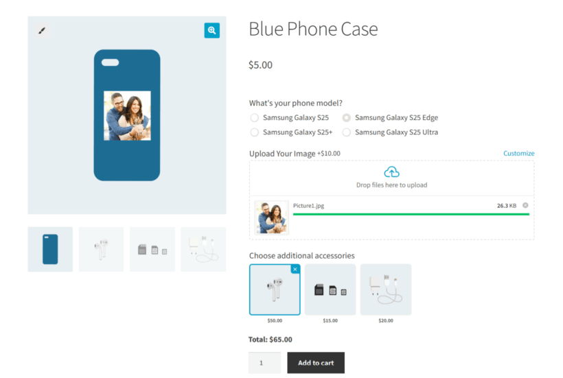 WooCommerce Product Options - Blue Phone Case