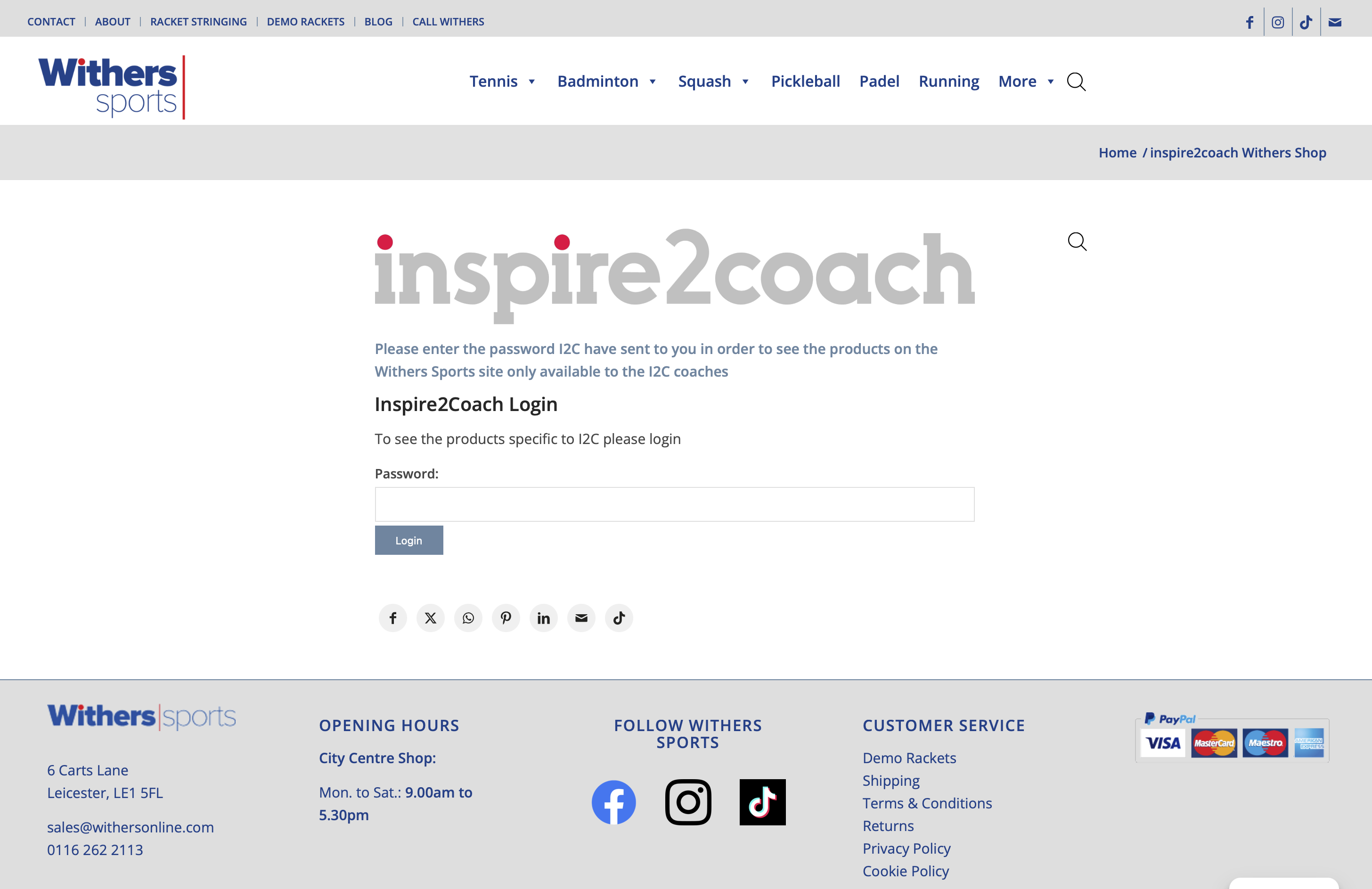 WooCommerce Protected Categories branded login page on the Withers Sports website