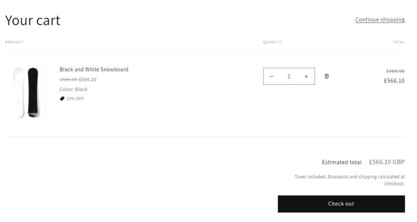 Cart with discount applied