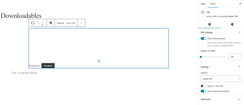 File Block settings