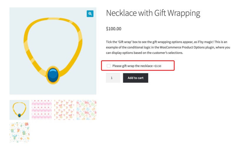WooCommerce Product Options gift wrap conditional logic